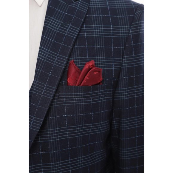 Derman Double Breasted Navy Square Patterned Fabric 3 Piece Suit - Picture 3 of 6
